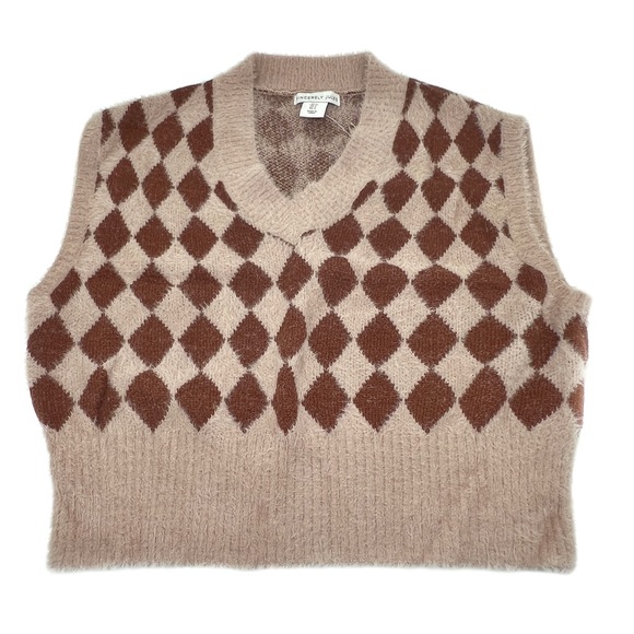 Sincerely Jules Sweater Vest Argyle Plaid Print Brown Size Small - Picture 1 of 7